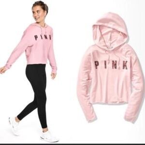 Pink by Victoria's Secret Light Pink Cropped Cut Out Back Hoodie